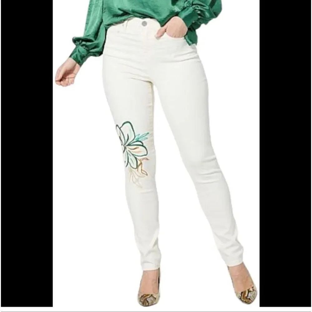 DG2 by Diane Gilman Classic Stretch Embroidered Skinny Jean Alabaster sz 24W NWT